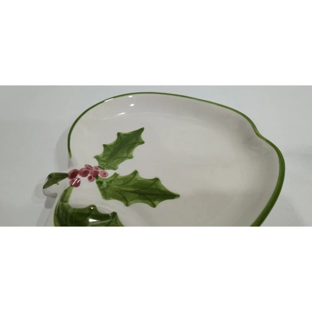 Vintage Los Angeles Pottery Holly Leaf Dish Trinket Bowl Christmas Ceramic 7in